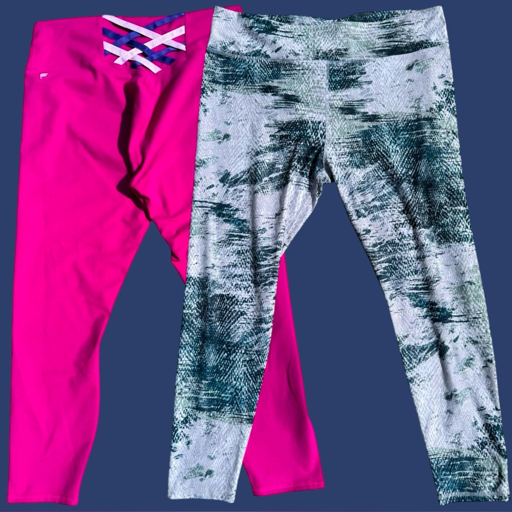 (Lot of 2) 2XL Fabletics Hot Pink & Distressed Vibrant Bold Print XXL Leggings